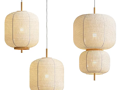 Minimalist Round Woven Pendant Lights With Natural Tone And Gold Ceiling Hanging Accents 3d model