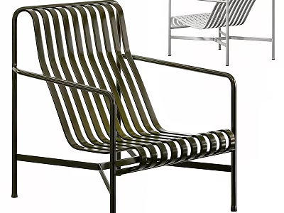 Modern Metal Frame Lounge Chair With Slatted Design And Silver Black Color Options 3d model