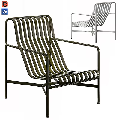 Modern Metal Frame Lounge Chair With Slatted Design And Silver Black Color Options 3d model