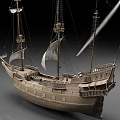 Vintage Wooden Sailing Ship With Tall Masts White Sails And Detailed Deck