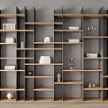 Modern Gray And Wooden Bookcase With Open Shelves And Decorative Accents
