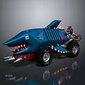 Shark Shaped Blue Modified Vehicle Featuring Sharp Teeth And Large Wheels Design 3d model
