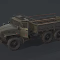 Military Green Rugged Off Road Truck With Open Cargo Bed And Large Tires
