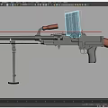 Military Machine Gun With Wooden Stock Black Barrel And Magazine Mounted On Stand