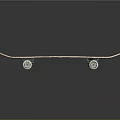 Classic Skateboard With Black Deck Wooden Edge And Four Shiny Wheels On Black Background