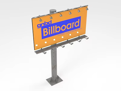Outdoor Billboard with Orange Background Blue good and Orange Text on Metal Stand Base 3d model