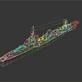 Military Warship Model As Water Transport With Turrets Smokestacks And Red Blue Hull