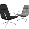 Modern Leather Office Chairs With Metal Armrests Star Base Black Gray