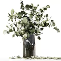 Decorative Ornament Set With Dark Glass Vases And Eucalyptus Greenery Home