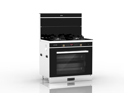 Modern Kitchen Appliance Gas Stove Oven Combo With Black White Design And Control Panel 3d model