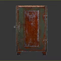 Rusty Green And Red Metal Cabinet With Worn Texture Door And Lock On Dark Background