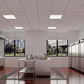 Commercial Kitchen Interior With Stainless Steel Equipment Tiled Walls Worktables And Ceiling Lighting