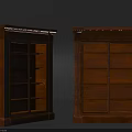 Vintage Wooden Bookcase With Carved Details Glass Doors And Multiple Shelves