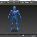 Detailed Game Movie Character with Blue Coat Golden Helmet and Black Armor