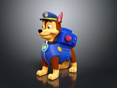 Cute Police Dog Puppy Doll Wearing Blue Uniform Cap Badge And Backpack 3d model