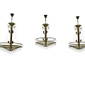 Elegant Three Hanging Crystal Chandeliers With Golden Frame And Illuminated Crystal Decorations