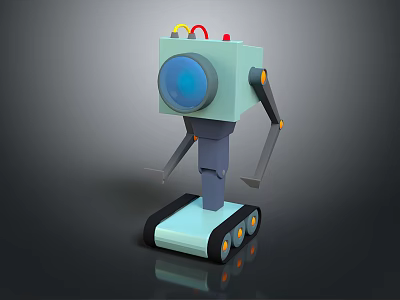 Robot Character for Games and Movies with Square Body Large Blue Eye and Grey Arms 3d model