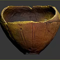 Artisanal Rustic Ceramic Bowl With Yellow Green Glaze And Textured Surface