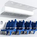 Airplane Cabin Interior With Blue Seats And Overhead Compartments Arrangement