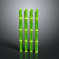 Five Tall Green Bamboo Stems With Shiny Surface Against Dark Background