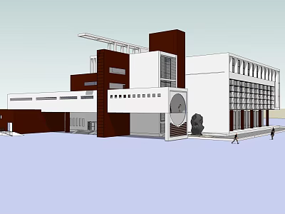 Modern Library Building With Geometric Facade Large Glass Windows And Sculptural Accent 3d model