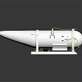 Military Missile With White Body Silver Ring Structure And Yellow Cables On Metal Mounting Stand