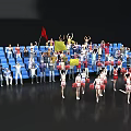 Women Cheerleaders Performing With Pom Poms In Stadium With Audience And Flags
