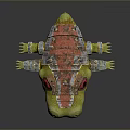 Fantasy Green Crocodile Character With Red Eyes Spiked Head And Metal Armor