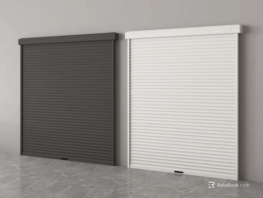 Black and White Roller Shutters with Vertical Stripes on Gray Wall 3d model 
