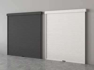 Black and White Roller Shutters with Vertical Stripes on Gray Wall 3d model