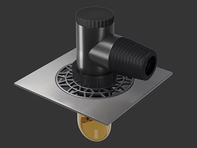 Stainless Steel Floor Drain With Black Connecting Pipe And Square Base 3d model