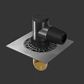 Stainless Steel Floor Drain With Black Connecting Pipe And Square Base