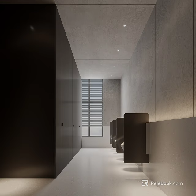 Modern Public Restroom Design With Natural Light And Partitions 3d model