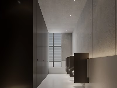 Modern Public Restroom Design With Natural Light And Partitions 3d model