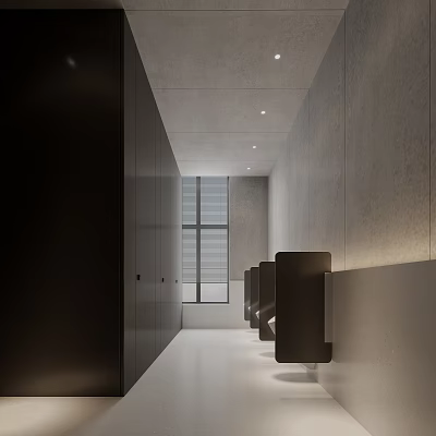 Modern Public Restroom Design With Natural Light And Partitions 3d model
