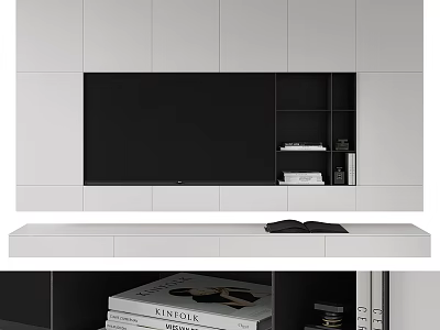 Sleek Modern White TV Wall Unit With Open Shelves And Storage Cabinets 3d model