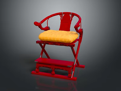Classic Traditional Red Chair with Yellow Cushion Armrests and Steps Design 3d model