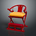 Classic Traditional Red Chair with Yellow Cushion Armrests and Steps Design