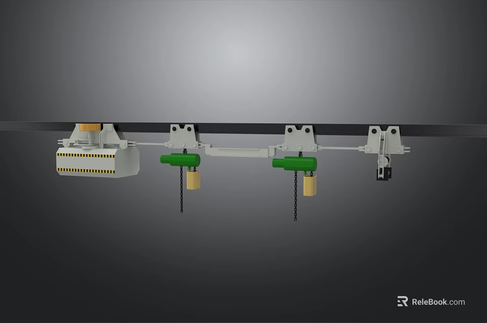 Industrial Equipment Hanging Track System With Green And White Components And Chains 3d model 