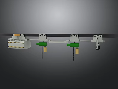 Industrial Equipment Hanging Track System With Green And White Components And Chains 3d model