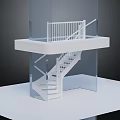 Modern White Staircase With Railing And Platform In Transparent Structure Design 3d model