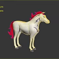 White Horse 3D Model With Red Mane Tail And Blue Decorative Lines Hooves
