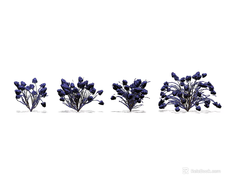 Purple Flowering Shrubs In Garden Landscape With Decorative Plant Clusters 3d model 