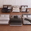 Various Double Bed Designs In Neutral Tones With Pillows And Bedding 3d model