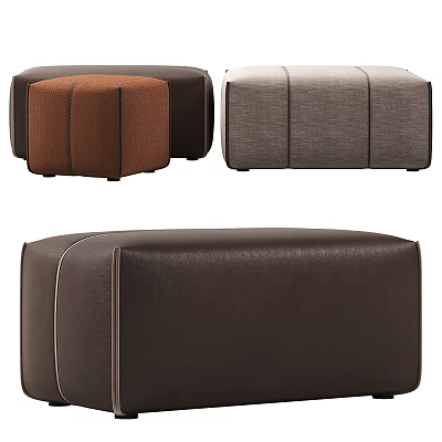 Modern Ottoman Footstool in Brown and Gray Fabric and Leather for Living Room 3d model