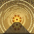 Golden Event Passage Interior With Illuminated Circular Light Rings And Smooth Path 3d model