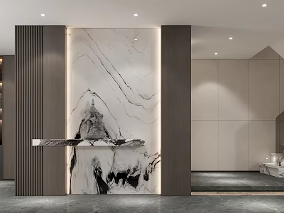 Modern Foyer Hallway With Marble Feature Wall And Decor 3d model