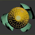 3D Blocky Yellow Corn Cob With Green Leaves And Realistic Design