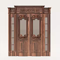 Elegant Classic Wooden Double Door with Ornate Carvings and Glass Panels