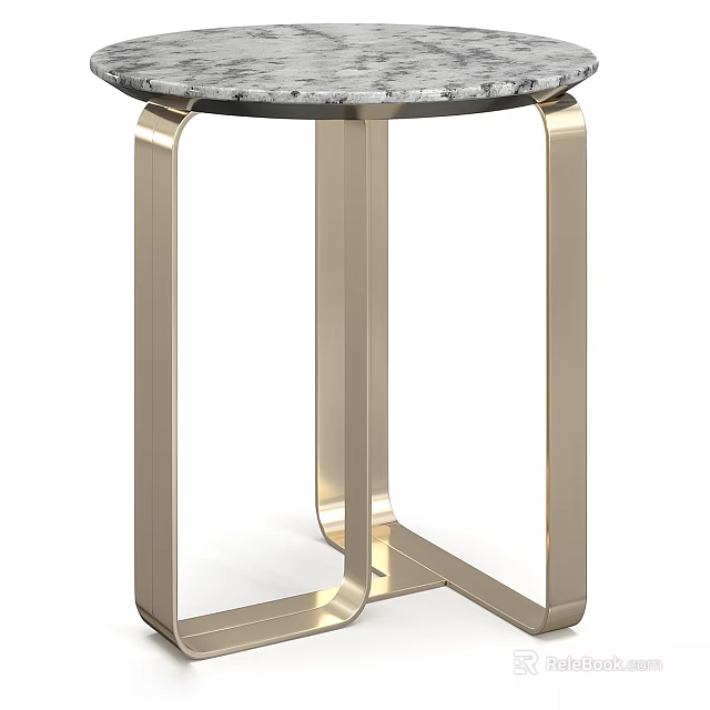 Modern Accent Side Table With Round Marble Top And Gold Metal Frame 3d model 